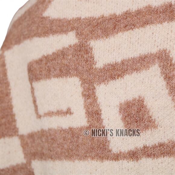 Debut Geometric Tan Cream Cropped Button Front Knit Sweater Cardigan Size M - Picture 7 of 11